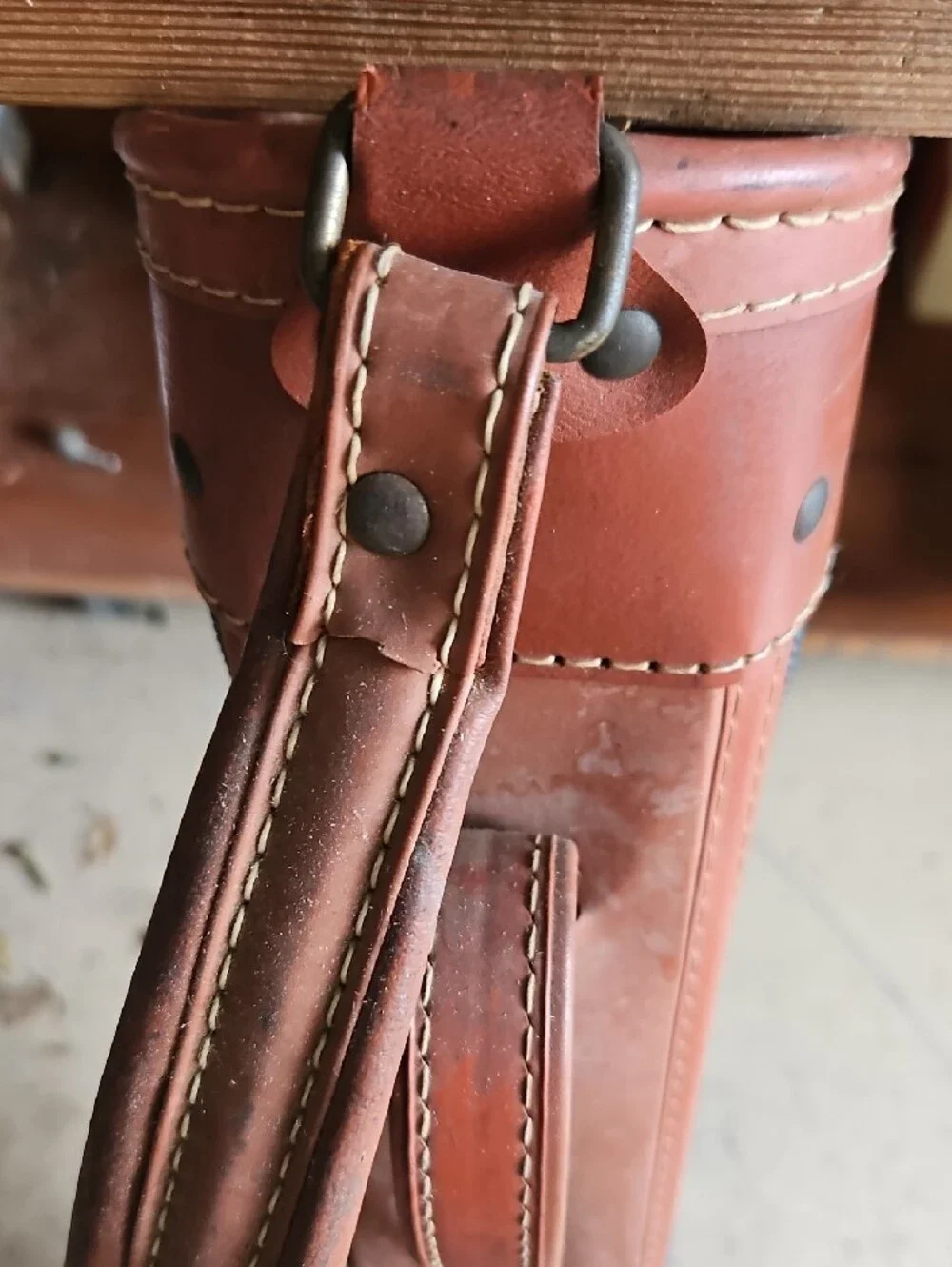 Green Canvas & Brown Leather Golf Club Carry Bag with Shoulder Strap
